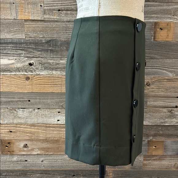 Loft Green Skirt with Black Button Detail Back Zipper Fully Lined Size 4 - Picture 3 of 7